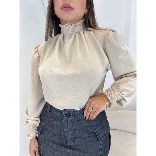 Blusa Manga Longa Princesa Bufante com Lastex - Tecido Duna