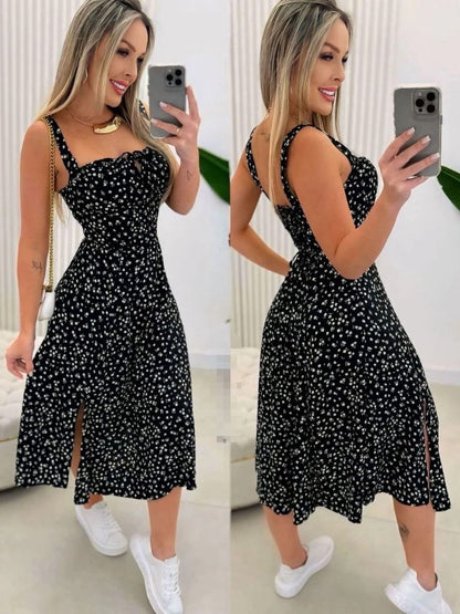 Vestido Mídi Romântico Estampado em Elastex