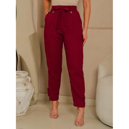 Calça Social Feminina de Linho Elegante com Elástico e Forro Interno