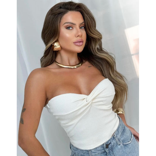 Cropped Tomara que Caia Nó Decotado Feminino Moda Verão com Bojo