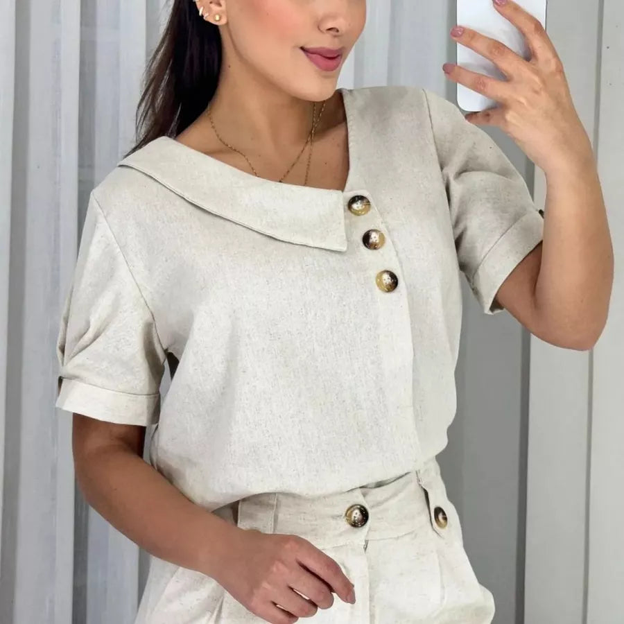 Blusa Social Feminina em Linho Laís