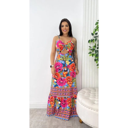 Vestido Longo Feminino Estampado Inspiração FARM