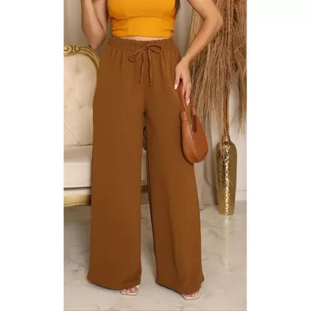 Calça Pantalona Feminina Tecido Duna com Elástico na Cintura