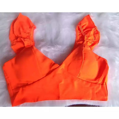 Cropped Feminino Com Decote em V Delicado e babado Top Blusa Corselet Amarração