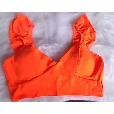 Cropped Feminino Com Decote em V Delicado e babado Top Blusa Corselet Amarração