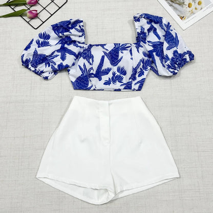 Conjunto Feminino Estampado – Camisa com Amarração + Short com Zíper