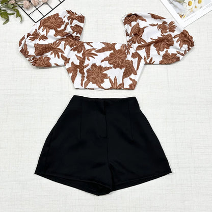 Conjunto Feminino Estampado – Camisa com Amarração + Short com Zíper