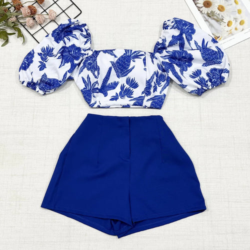 Conjunto Feminino Estampado – Camisa com Amarração + Short com Zíper