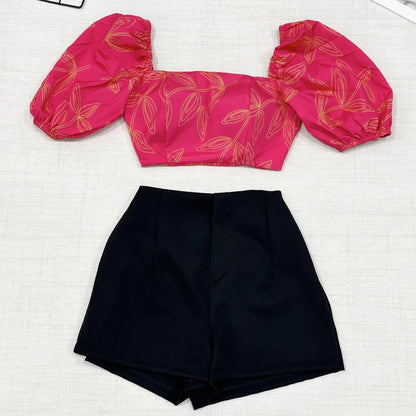 Conjunto Feminino Estampado – Camisa com Amarração + Short com Zíper