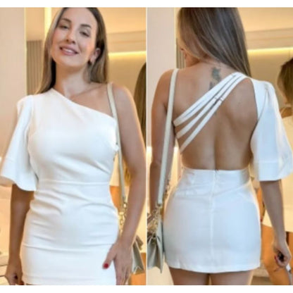 Macacão Macaquinho Vestido Manga de Sono Com Alças Reguláveis Flare