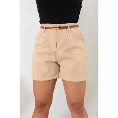 Short Feminino Alfaiataria Risca de Giz com Cinto e Zíper Lateral