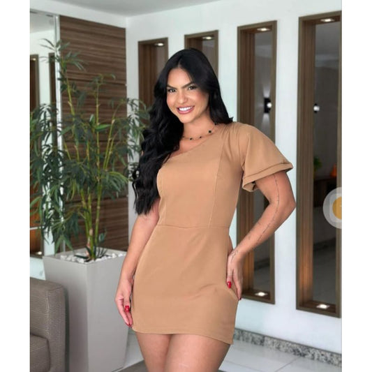 Macacão Macaquinho Vestido Manga de Sono Com Alças Reguláveis Flare