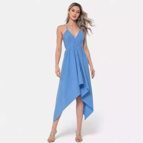 Vestido De Amarrar Várias Maneiras de Usar. Vestido Mídi Envelope de Pontas