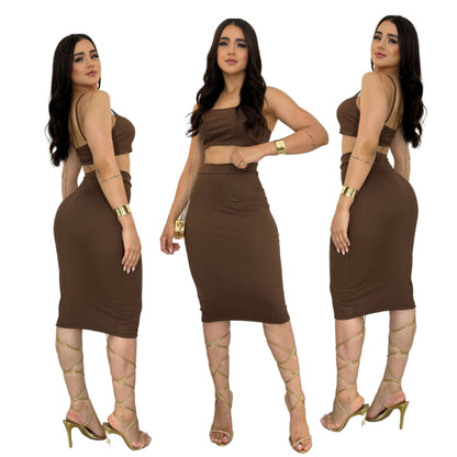 Conjunto Feminino Saia Longa Cropped alcinha  Aerolook Primavera verão  tendência