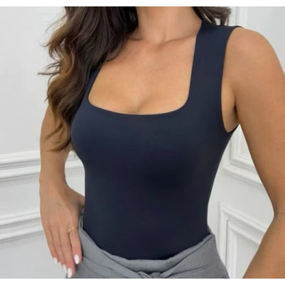 Body Feminino Suplex Regata Alças Grossas Collant Decote Quadrado Básico