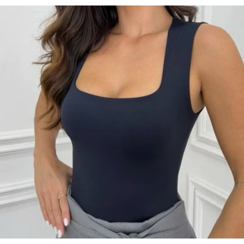 Body Feminino Suplex Regata Alças Grossas Collant Decote Quadrado Básico