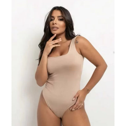 Body Feminino Suplex Regata Alças Grossas Collant Decote Quadrado Básico