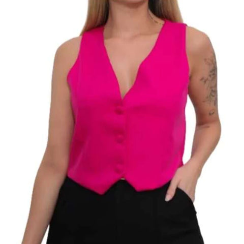 Coletinho Alfaiataria Feminino Curto com Botão Encapado