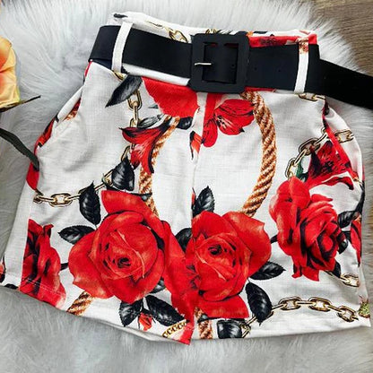 Short Feminino Estampado com Cinto em Suplex Digital