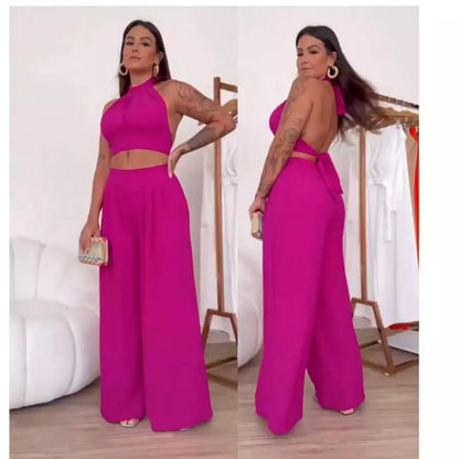 Conjunto Naia DUNA – Cropped com Gola Alta e Calça Pantalona
