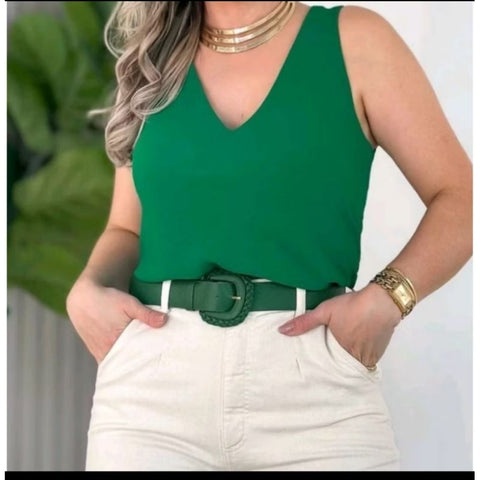Blusa Regata Feminina Alça Larga Tecido Duna