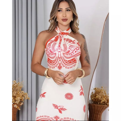 Vestido Feminino Inspiração Farm  Midi Tendência Verão Tropical