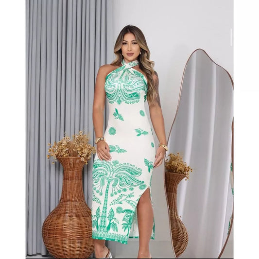 Vestido Feminino Inspiração Farm  Midi Tendência Verão Tropical