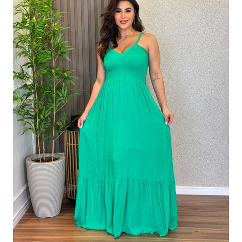 Vestido Feminino Longo com Alça Ajustável e Decote V