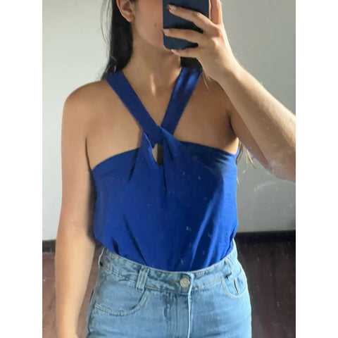 Blusa Feminina Elegante Nó Gola Transpassada
