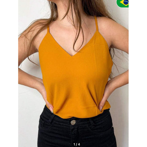 Blusa Feminina Regata com Alça Regulável Gola V