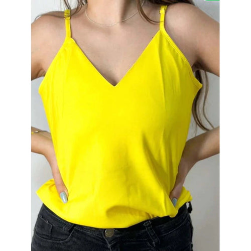 Blusa Feminina Regata com Alça Regulável Gola V Simples Glamour