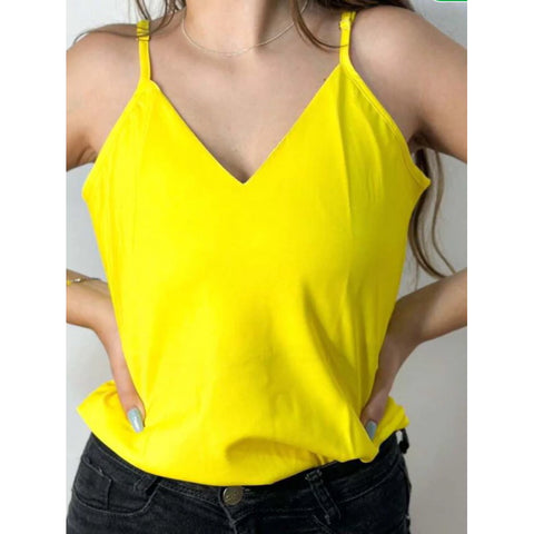 Blusa Feminina Regata com Alça Regulável Gola V