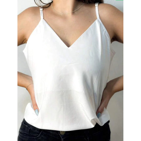 Blusa Feminina Regata com Alça Regulável Gola V