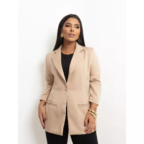 Blazer Alfaiataria Feminino Alongado Social Terninho Botão