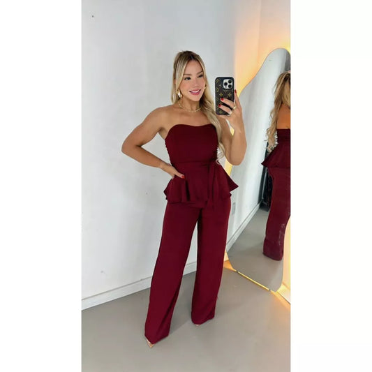 Conjunto Feminino Luxo Calça Pantalona e Blusa Tomara que Caia