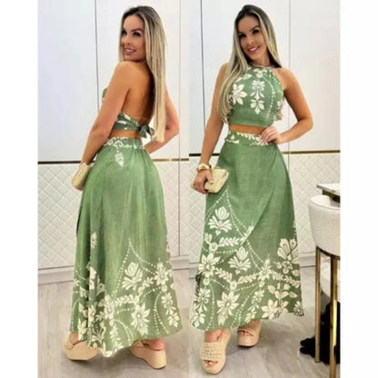 Conjunto Saia e Cropped estampado Simples Glamour