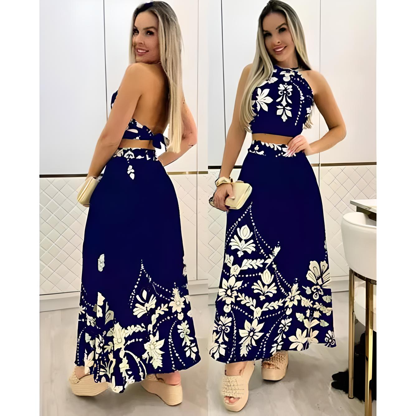 Conjunto Saia e Cropped estampado Simples Glamour