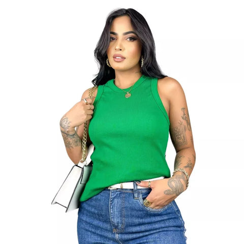 Kit 2 Blusas Feminina Regata Canelada Ribana Premium Social Americana Básica