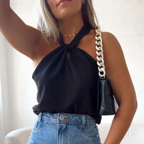 Blusa Regata Frente Única Gola Transpassada Soltinha