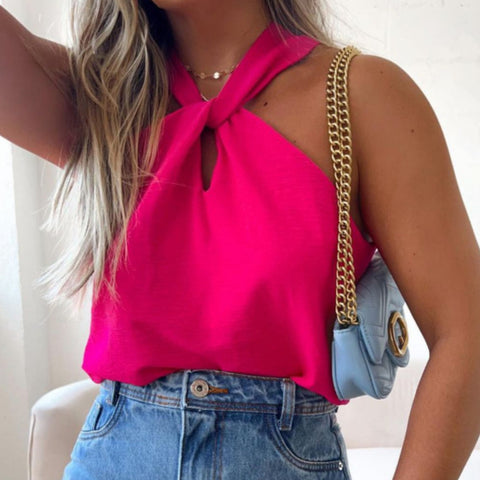 Blusa Regata Frente Única Gola Transpassada Soltinha
