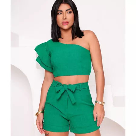 Conjunto Feminino em Linhão Shorts e Cropped Mula Manca