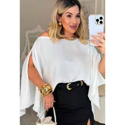 Cropped Capa Ampla Ombro Caído Boho Simples Glamour