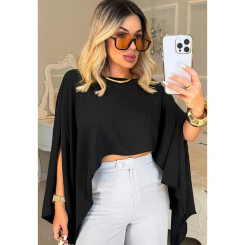 Cropped Capa Ampla Ombro Caído Boho .