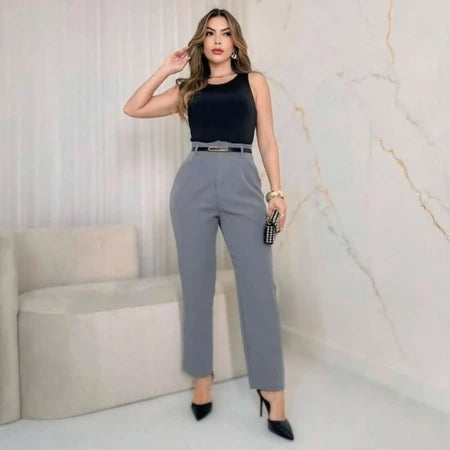 Calça Feminina Alfaiataria Cintura Alta com Cinto