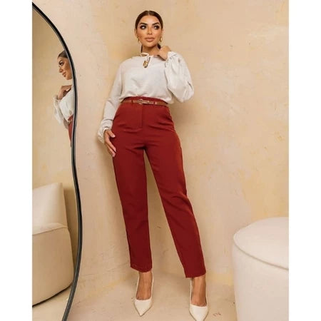 Calça Feminina Alfaiataria Cintura Alta com Cinto