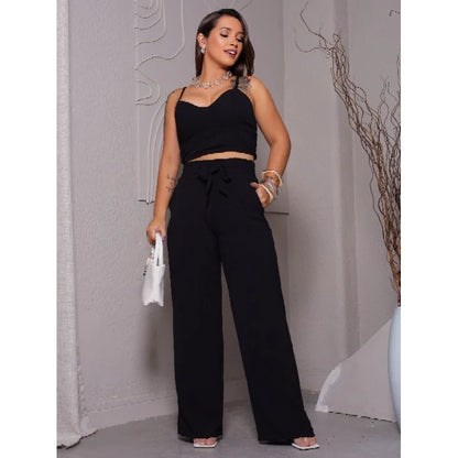 Conjunto Feminino Duna Areia – Calça Pantalona e Cropped com Bojo