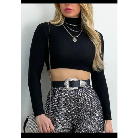 Kit 3 Croppeds Canelados Gola Alta Manga Longa Feminina Moda Gringa Elegante Mulher