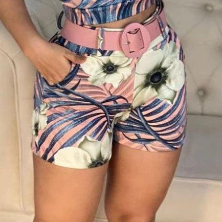 Short Feminino Estampado com Cinto em Suplex Digital