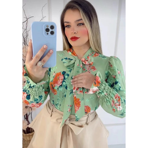 Camisa Feminina Social Manga Comprida - Crepe de Seda