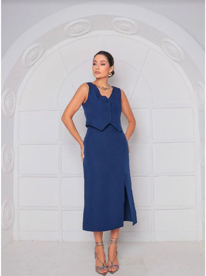 Conjunto Feminino Colete Curto e Saia com Fenda Lateral – Estilo Alfaiataria